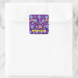Adesivos Quadrados, #5 5 Feliz Aniversário Roxo