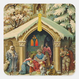 Adesivos Quadrados Cena de Natal Vintage