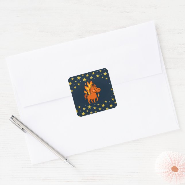 Adesivos quadrados com cavalos vermelhos (Envelope)