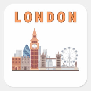 Adesivos Quadrados da Silhueta de Londres