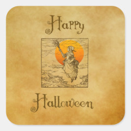 Adesivos Quadrados de Bruxa de Halloween Vintage