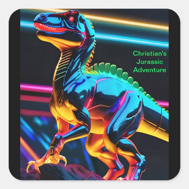 Adesivos Quadrados de Dinossauro Neon (Frente)