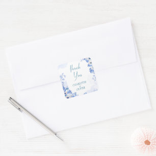 Adesivos Quadrados de Favor Floral Azul Empoeirado