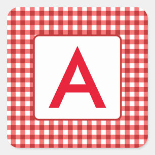 Adesivos Quadrados de Monograma de Xadrez Vermelho