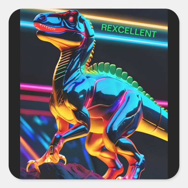 Adesivos Quadrados de Néon / Dinossauro (Frente)