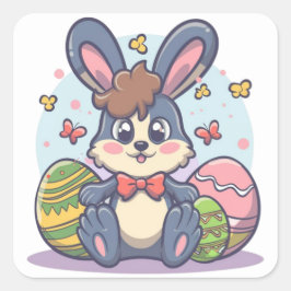 Adesivos Quadrados de Ovos de Coelho de Páscoa Col