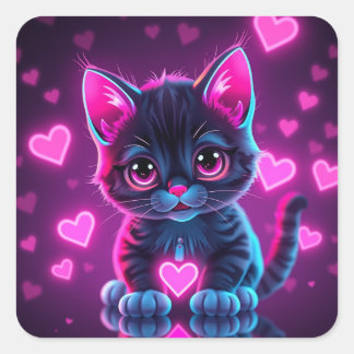 Adesivos Quadrados do Dia dos Namorados Neon Heart