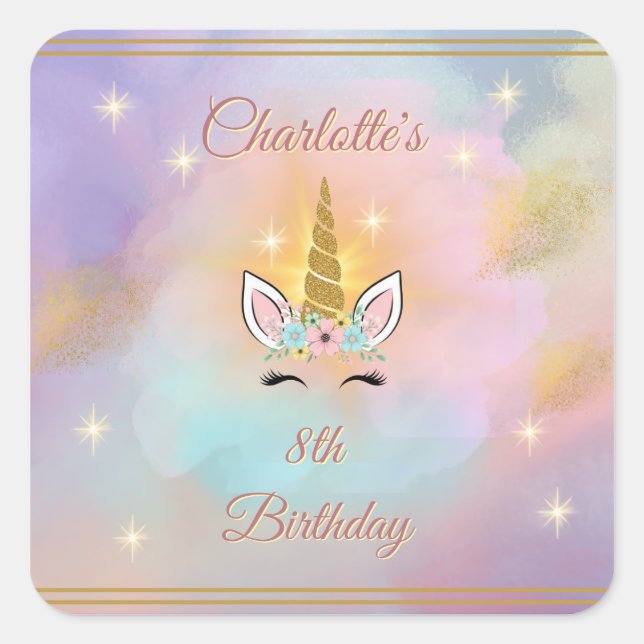 Adesivos Quadrados do Unicórnio Mágico | Favor de  (Frente)