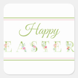 Adesivos Quadrados Feliz Páscoa Rosa e Verde
