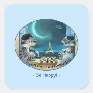 Adesivos Quadrados Felizes Torre Eiffel Gatos - No