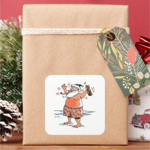 Adesivos quadrados grandes do Papai Noel bêbado