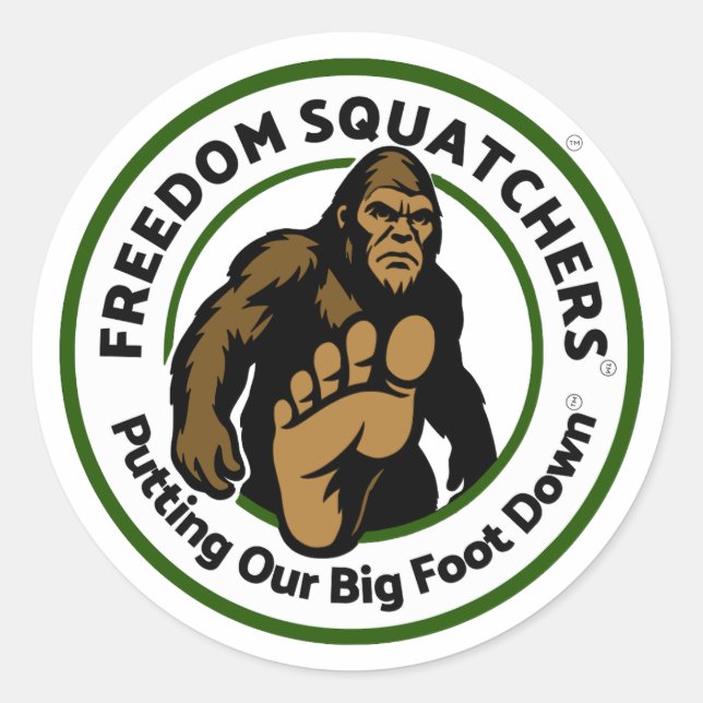 Adesivos Redondos "Big Foot Down" da Freedom Squat (Frente)