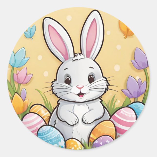 Adesivos Redondos Coloridos do Coelho da Páscoa (Frente)