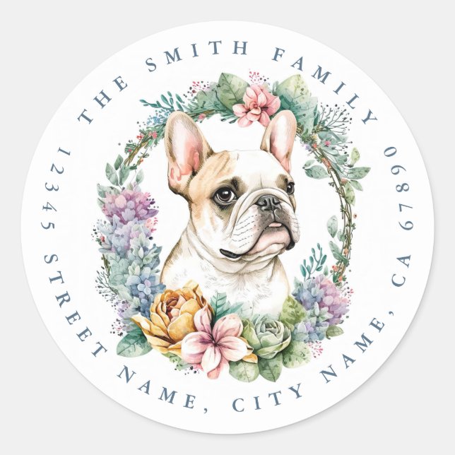 Adesivos redondos de Buldogue francês (Frente)