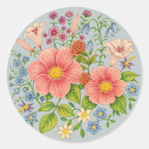 Adesivos Redondos de Buquê de Flores