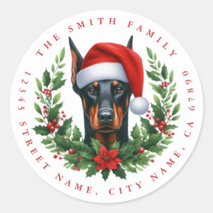 Adesivos Redondos de Cachorro Doberman de Natal