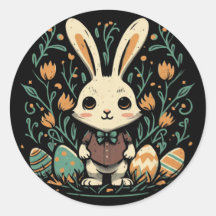 Adesivos Redondos de Coelhinho de Páscoa Vintage F