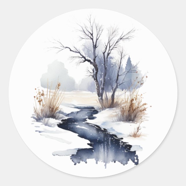 Adesivos Redondos de Córrego de Inverno #3 (Frente)