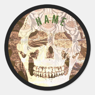 ADESIVOS REDONDOS DE CRÂNIO GRUNGE COM NOME PERSON
