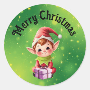Adesivos redondos de elfo de Natal com fundo verde
