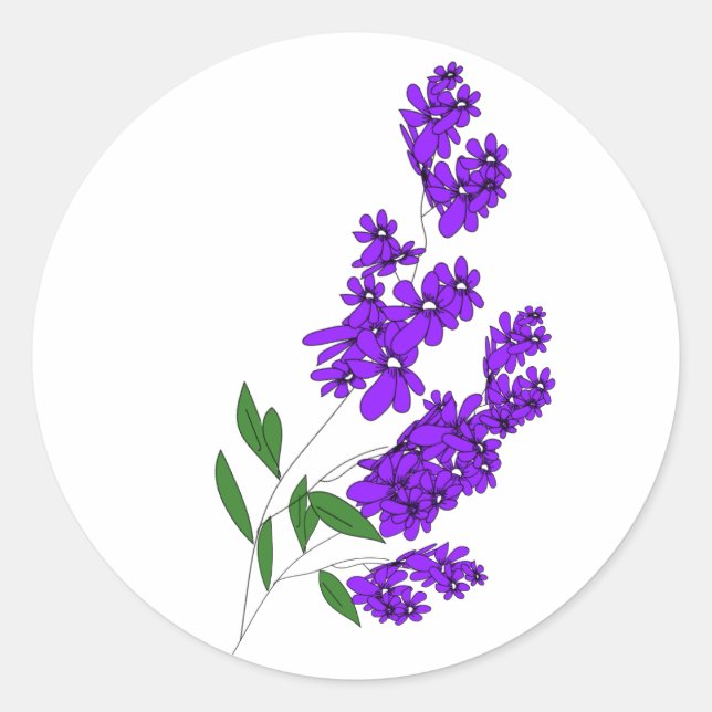 Adesivos Redondos de Flor Silvestre Roxa (Frente)