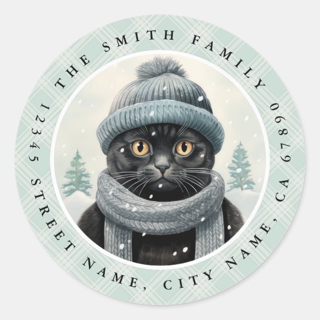 Adesivos redondos de gatos pretos (Frente)