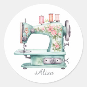 Adesivos Redondos de Máquina de Costura Floral Azu