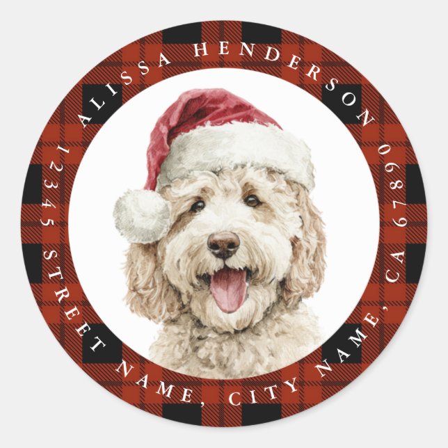 Adesivos Redondos de Natal Labradoodle (Frente)