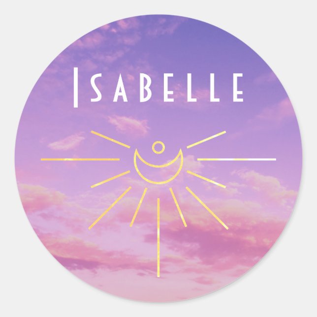 Adesivos Redondos de Nome Isabelle Sol Boho Hippie (Frente)