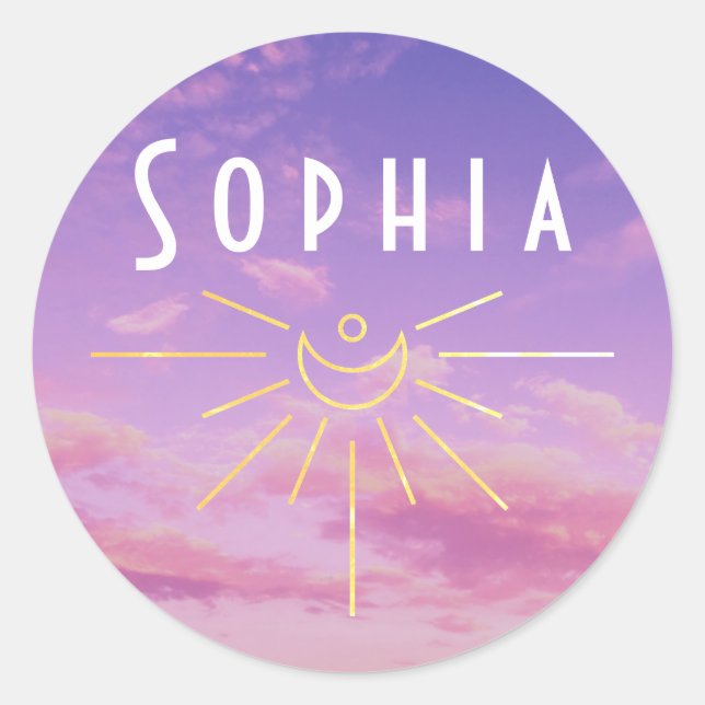 Adesivos Redondos de Nome Sophia Boho Hippie Sol (Frente)