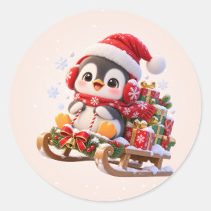 Adesivos Redondos de Pinguim Fofo para um Natal Le
