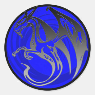 Adesivos redondos do dragão de asa preta azul