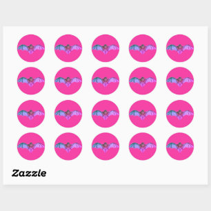 Adesivos Redondos Morcegos Góticos Vintage Rosa Fo