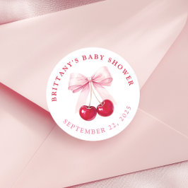 Adesivos Redondos para Chá de Bebê com Laço Rosa