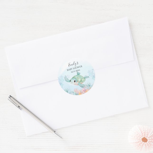 Adesivos Redondos para Chá de Bebê de Tartaruga Ma (Envelope)