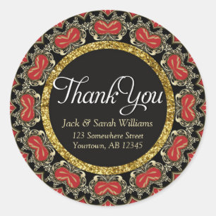 Adesivos redondos Red Black + Gold Thank You