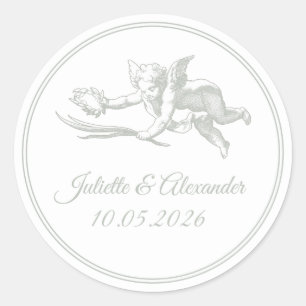 Adesivos Redondos Sage Gray Toile de Jouy Cupid