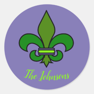 Adesivos Roxos e Verdes Fleur de Lis do Mardi Gras