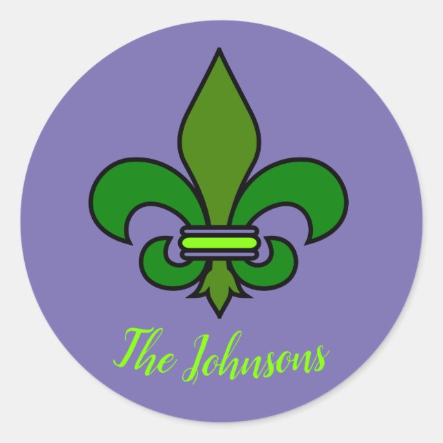 Adesivos Roxos e Verdes Fleur de Lis do Mardi Gras (Frente)