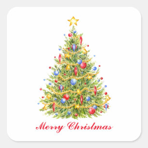 Adesivos Tradicionais de Árvore de Natal Feliz