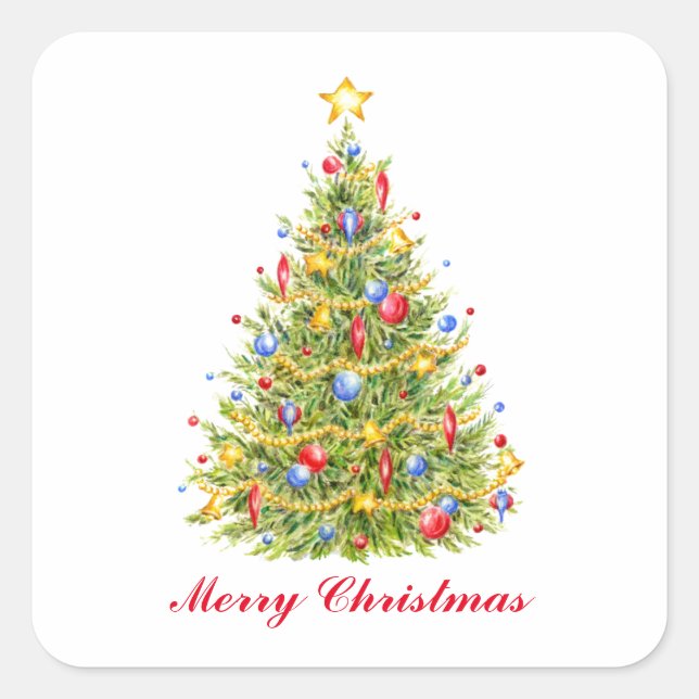 Adesivos Tradicionais de Árvore de Natal Feliz (Frente)