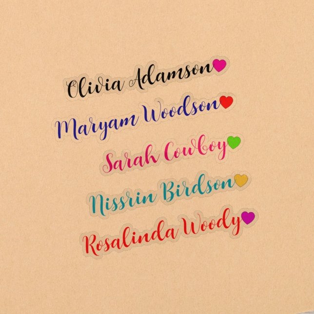 Adesivos Transparentes de Nome / Sobrenome com Cor (transparent name labels)