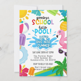 Adeus Escola, Olá Convite de Verão Piscina