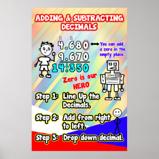 Adicionando e subtraindo decimais = Poster
