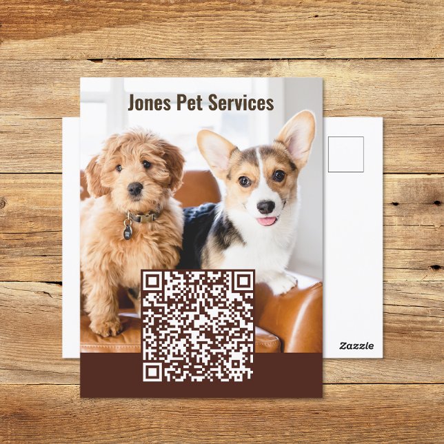 Adicionar Cartão Postal de Código QR de Pet de Fot (Add Photo Pet QR Code Business Postcard (front and back))