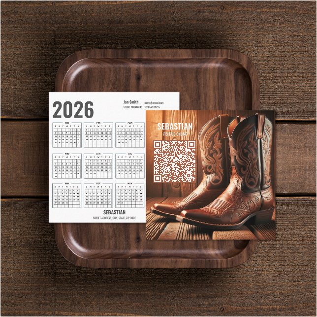 Adicionar Cartões de visitas de Calendário do West (Add Photo Western 2026 Calendar Business Cards (front and back))