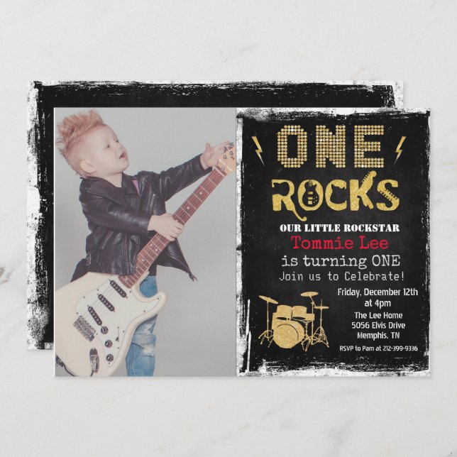 ADICIONAR Convite de primeiro aniversario de Drums (Frente/Verso)