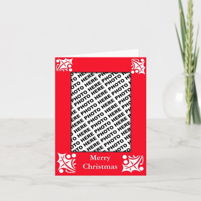 Adicionar Foto Cartão de Natal Feliz Folha Vermelh (Frente)