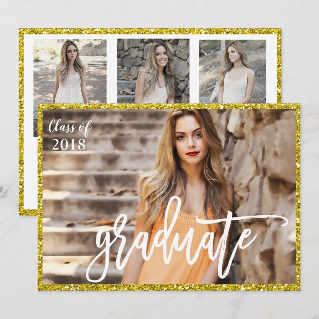 ADICIONAR FOTO - Convite Brilhante de Formatura (Frente/Verso)