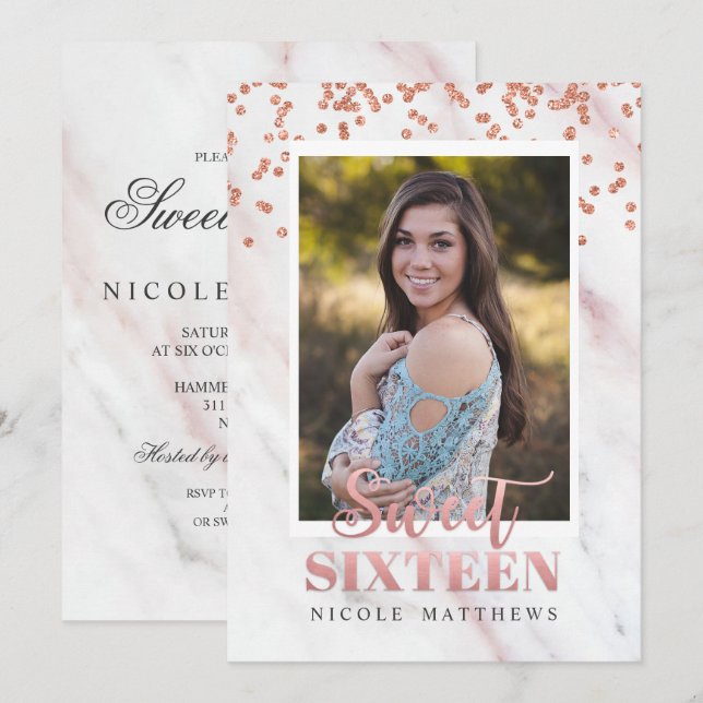 ADICIONAR FOTO - Convite Modern Sweet 16 (Frente/Verso)